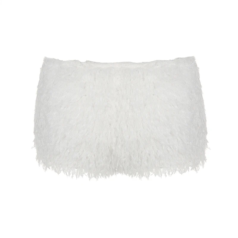 Faux Fur Knitted ��s Short Y2k Skinny Simple Low Waist Autumn Winter Design Basic Pants