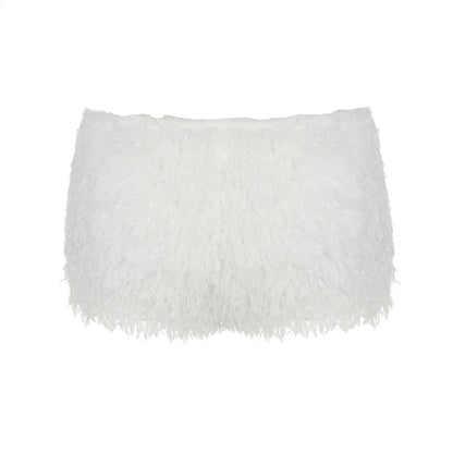 Faux Fur Knitted ��s Short Y2k Skinny Simple Low Waist Autumn Winter Design Basic Pants