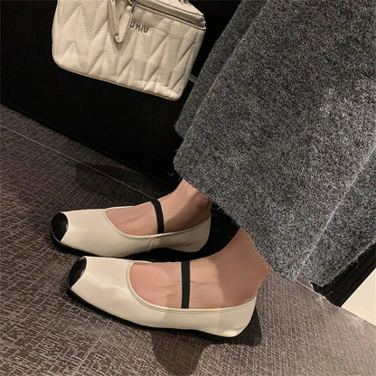 New Genuine Leather Mary Jane Flats Shoes Buckles Square Toe Spring Summer Shoes Flats