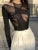 Mesh See Through Irregular Hollow Bodysuit O-neck Long Sleeves Stretch Club Party Lady Rompers