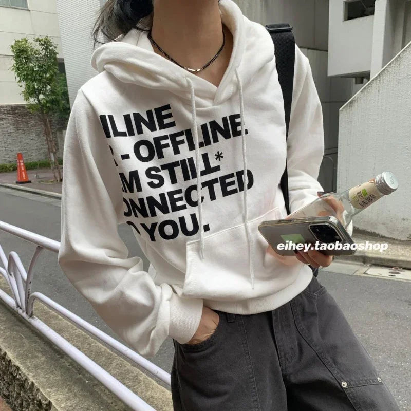 Letter Printed Loose Longsleeved Sweatshirt Winter New Korean All Match Hooded Hoodie