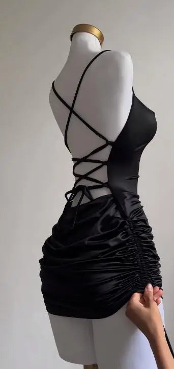 Europe and the United States Explosive New Cross-border Dress Summer High Sense Lace-up Halter Spice Bag Hip Skirt