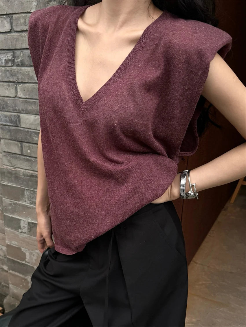 Gentle Sweater Vest Loose Knitted Minimalist Autumn Ol Slim Vneck New All Match Coats