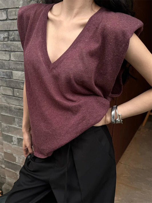 Gentle Sweater Vest Loose Knitted Minimalist Autumn Ol Slim Vneck New All Match Coats