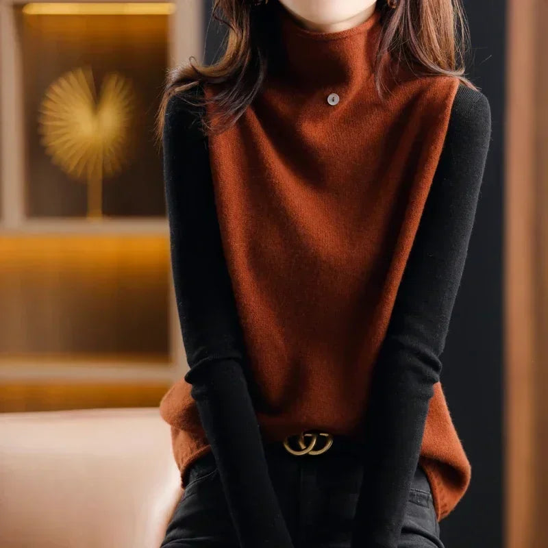 Spring and Autumn ’s Turtleneck Knitted Sweater Sleeveless Pullover Vest Loose Versatile Western Style Top