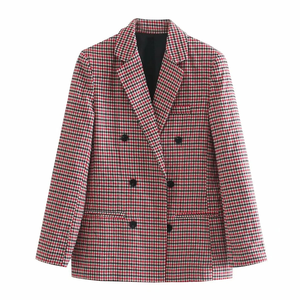 Autumn Plaid Blazer for Office Outfits New in Jacket Double Breasted Coat Oversized Blazer De Mujer