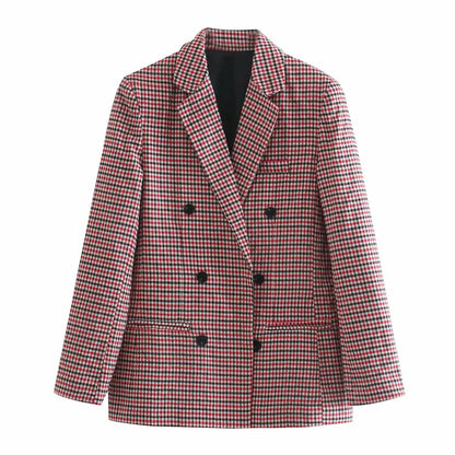 Autumn Plaid Blazer for Office Outfits New in Jacket Double Breasted Coat Oversized Blazer De Mujer