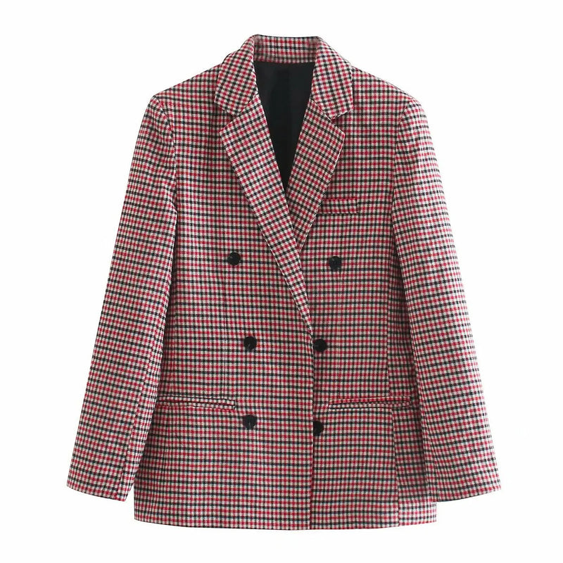 Autumn Plaid Blazer for Office Outfits New in Jacket Double Breasted Coat Oversized Blazer De Mujer