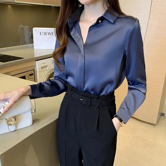 Woman Spring Autumn Style Blouses Shirts Lady Long Sleeve Turn-down Collar Blusas Tops Df4846