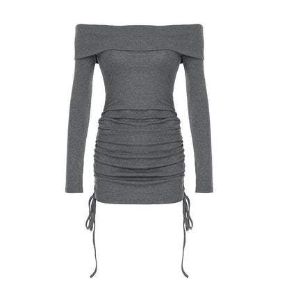 New Dresses Autumn Long Sleeves Laceup Slim Mini Dress Backless Lady Knitted Dress
