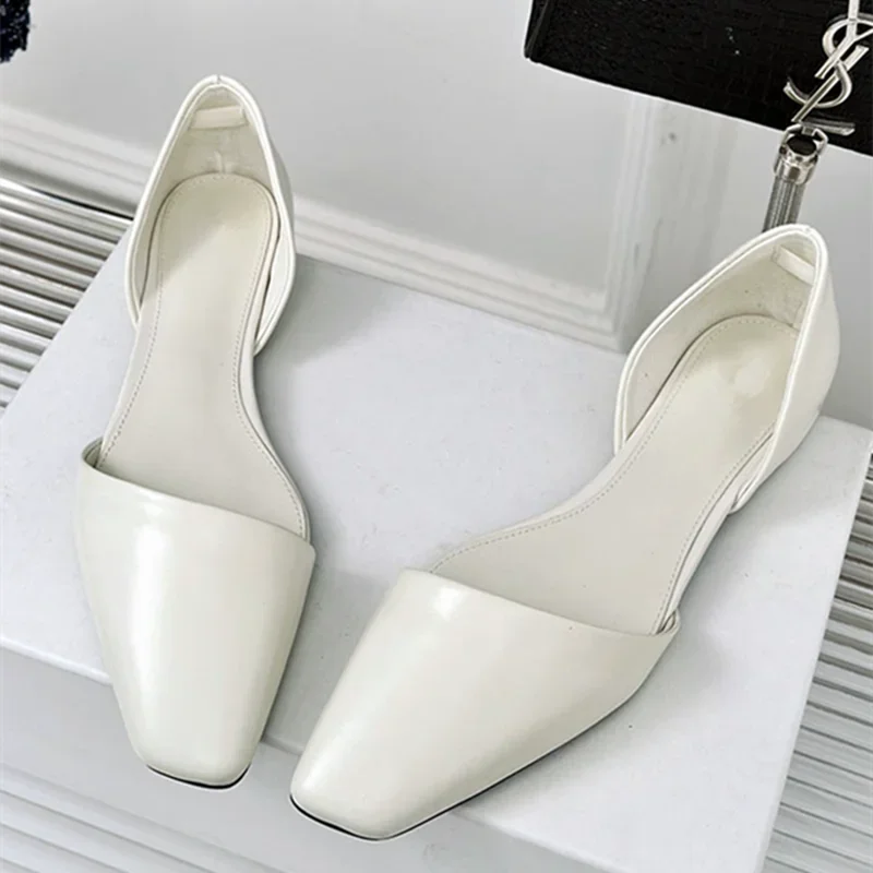 Retro Leather Flats Shoes Oblique Square Toe Hollow Mules Sandals Designer Cozy Ballet Flats Loafers