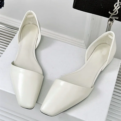 Retro Leather Flats Shoes Oblique Square Toe Hollow Mules Sandals Designer Cozy Ballet Flats Loafers