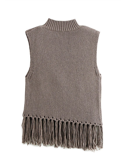 Knitted Sleeveless Tassel Sweater Turtleneck Pullover Sweaters Female Spring Design Street Tops