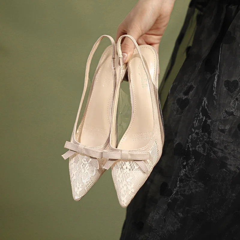 Sandals Clear Heels Pvc Shoes Lace Denim Summer Med Breathable Suit Female Beige Plastic Pointed Medium Low Ne