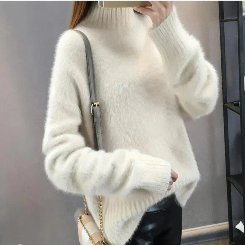 Winter Mink Faux Cashmere Thick Sweater Jumper White Pull Femme Loose Pullover Knitted Fluffy Sweaters for Winter