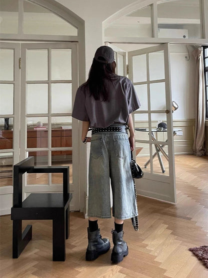 Ripped Oversize Denim Shorts Jeans Hollow Out Calflength Pants Hip Hop Summer Bottoms
