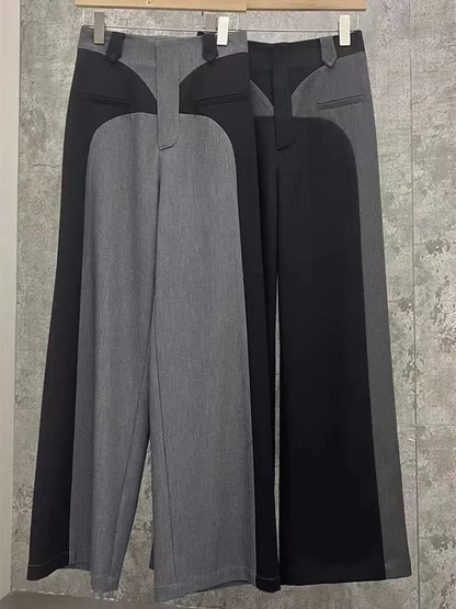 Chestnut Spring Newdesign Sense Color Contrast Patchwork Suit Pants High Waist Slimming Loose Wide Leg Mop Pants