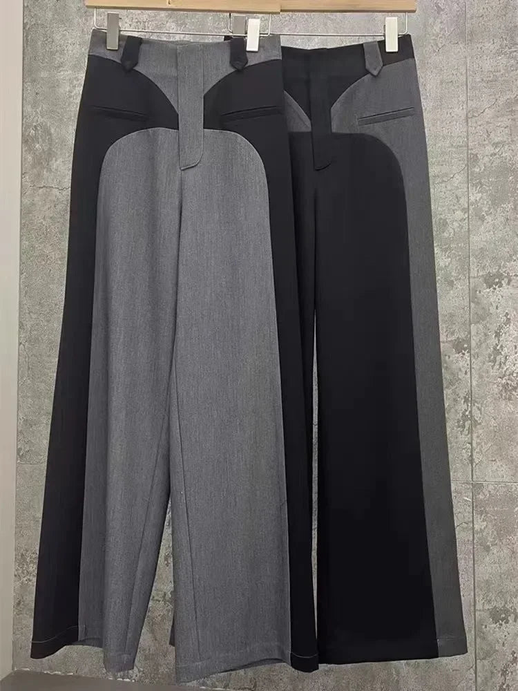 Chestnut Spring Newdesign Sense Color Contrast Patchwork Suit Pants High Waist Slimming Loose Wide Leg Mop Pants