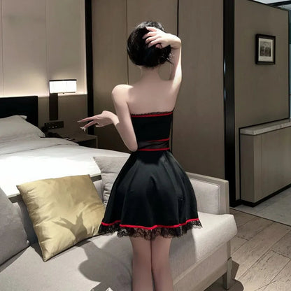 Dresses Lace Patchwork Bow Strapless Slim Backless See Through Clubwear Mini Dress