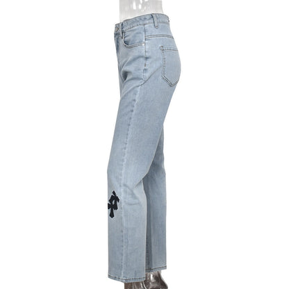 Low Waist Straight Denim Trousers Cyber Y2k Goth Pants Mom Jeans