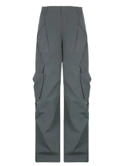 Y2k Pockets Cargo Pants Harajuku Low Rise Baggy Straight Pants Loose American Retro Trousers Aesthetic