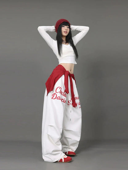 Letter Print Sweatpants American Loose Trousers Y2k Hip Hop Drawstring Wide Leg Pants