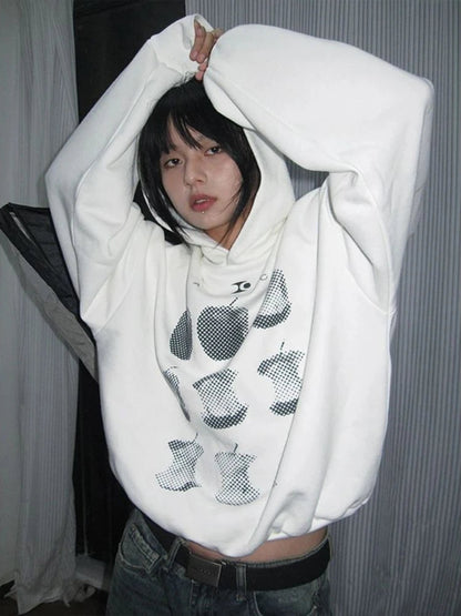 American Retro Fruit Print Hoodies High Street Apple Graphic Top Harajuku Oversized Design Aesthetics