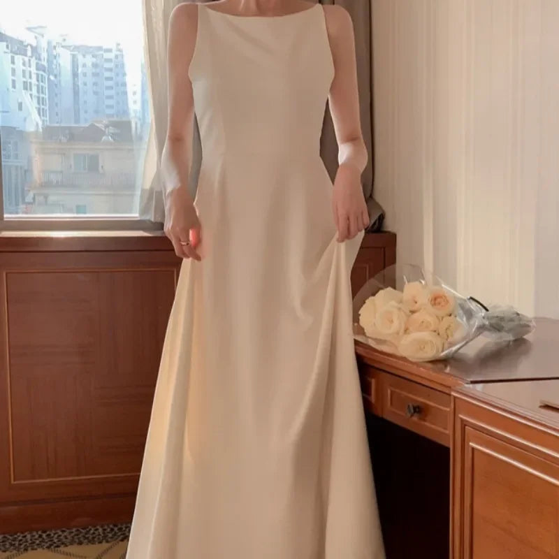 Dresses Spring Summer Slash Neck Sleeveless Vestidos Mujer Korean Aline Long Dress