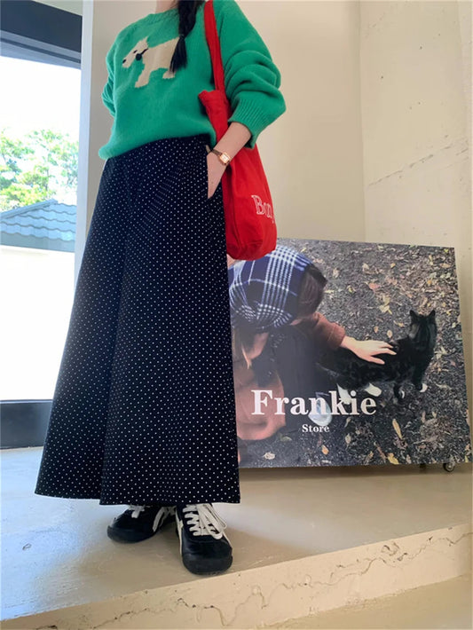 Corduroy Straight Trousers Polka Dot Knitted Sweaters Sweet Skirt Over Pants Daily New Slim Spring