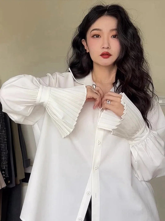 French Style Folds Shirts&blouses Tops Spring Autumn Blusas Mujer Camisas