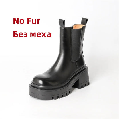 Platforms Ankle Boots Genuine Leather Thick Sole Ankle Female Punk Motorcycle Shoes Combat Booties