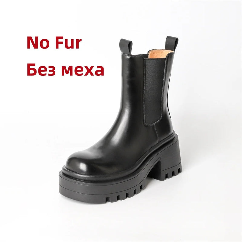Platforms Ankle Boots Genuine Leather Thick Sole Ankle Female Punk Motorcycle Shoes Combat Booties