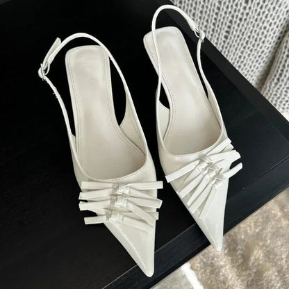 Bowknot Designer Kitten Heel Sandals Summer High Heels Female Shallow Pointed Toe Pumps Dress Shoes
