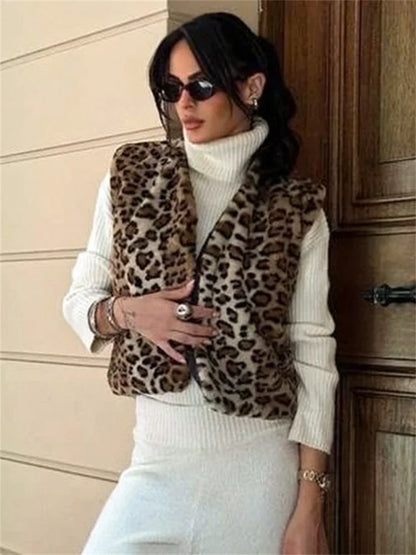 Leopard Printed V-neck Vestidos Coat Female Contrast Printed Cropped Top Loose Autumn Commute Outwear Cardigan
