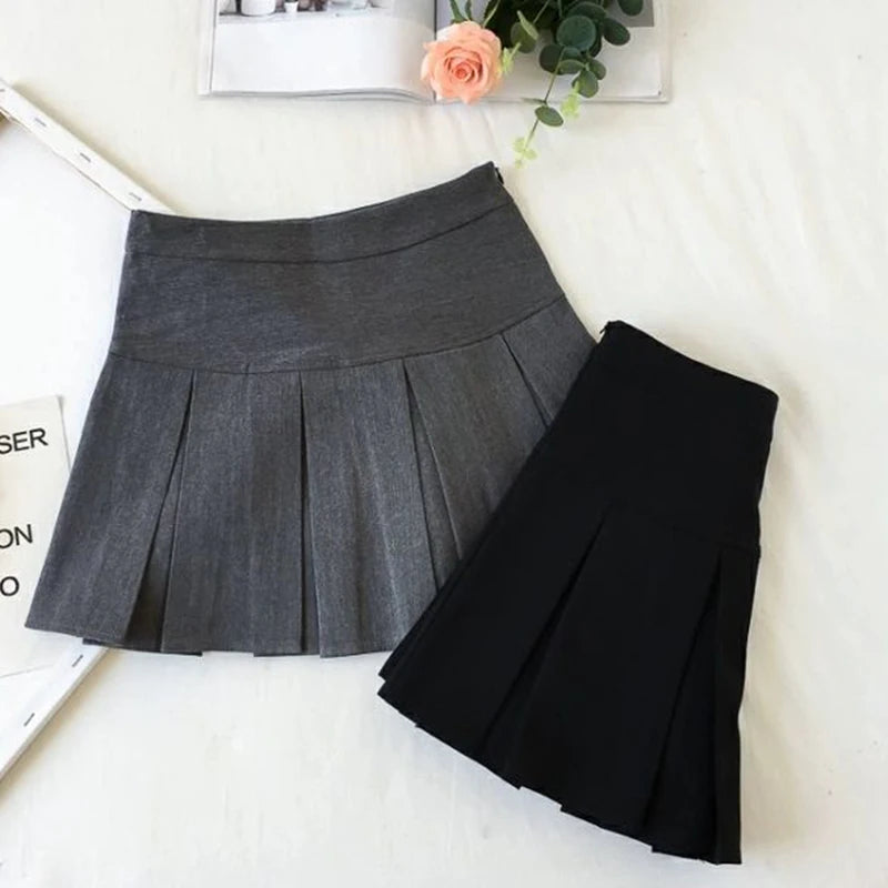 Harajuku Pleated Skirt High Waist Black Mini Skirts Korean Preppy School Uniform All Match a Line Skirt