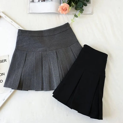 Harajuku Pleated Skirt High Waist Black Mini Skirts Korean Preppy School Uniform All Match a Line Skirt