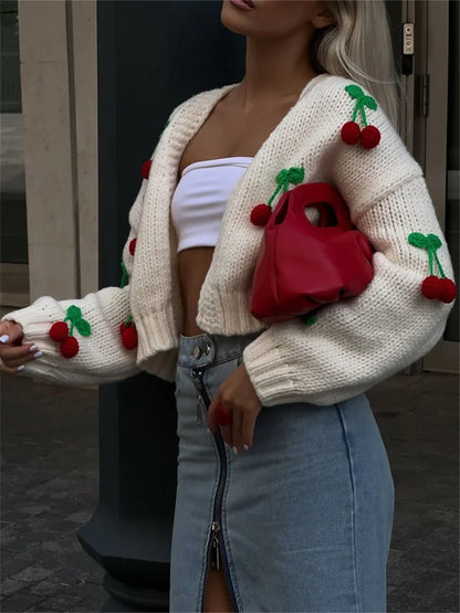 Female Knit Cardigan Sweater Patchwork Loose V-neck High Waist Y2k Outwear Female Knitwear Cardigan Jumpers
