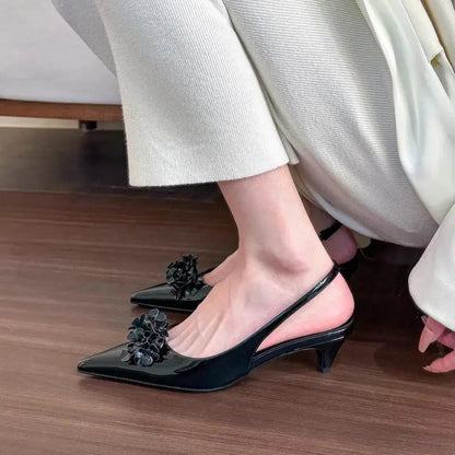 Sandals ，summer New Pointy Flower Sandals, Midheel Back Empty Single Shoes, Shoes