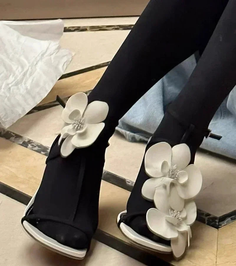 Flower Designer Heels Sandals Open Toe Narrow Band Slingback Shoes Ankle Strap Party Wedding Shoe Zapatos De Mujer