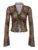 Leopard Print Lace-up Blouse Shirts Semi-sheer Mesh Flared Sleeve Ruffled Cardigan Tops