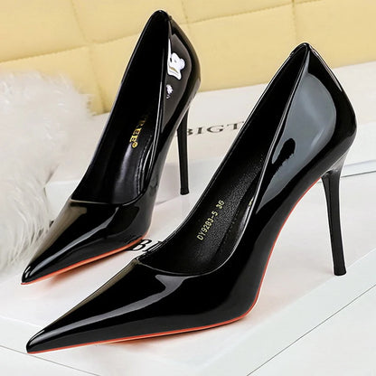 Shoes Patent Leather Pumps High Heels Pointed Lady Party Shoes Stilettos Heels Wedding Shoes