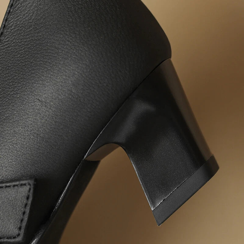 Genuine Leather Pointed Toe Dress Shoes Low Heel Pumps