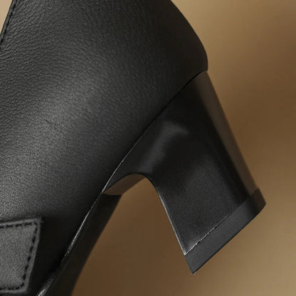 Genuine Leather Pointed Toe Dress Shoes Low Heel Pumps