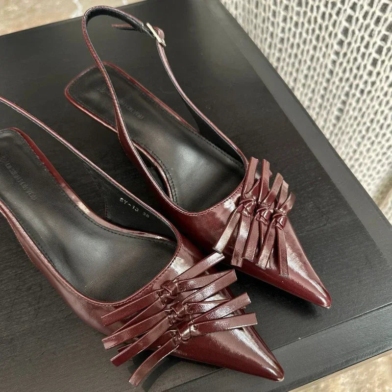 Bowknot Designer Kitten Heel Sandals Summer High Heels Female Shallow Pointed Toe Pumps Dress Shoes