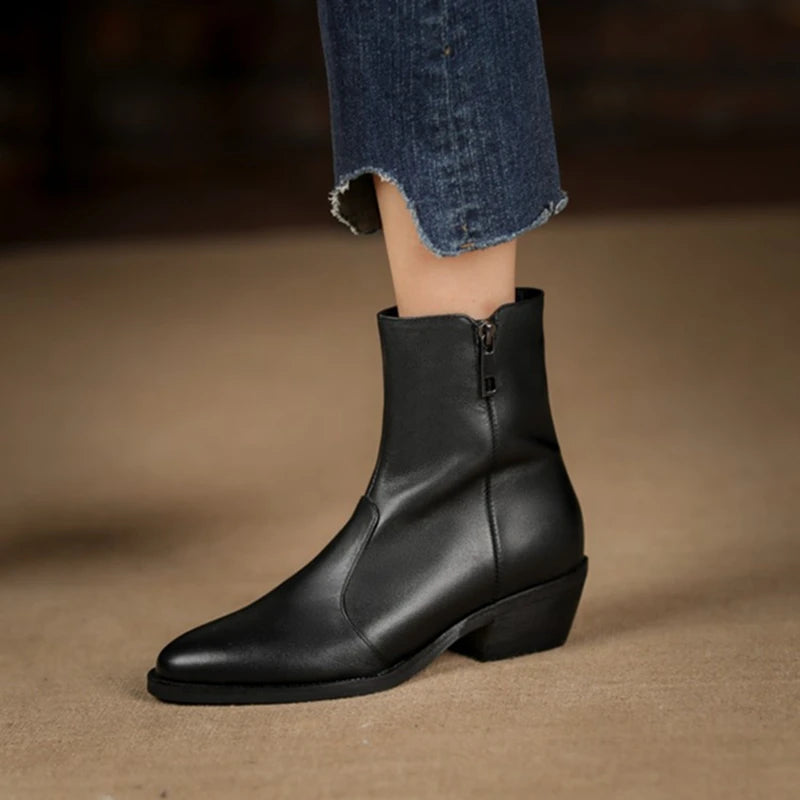 Winter Shoes Warm Wool Boots Pointed Toe Chunky Boots Genuine Leather Boots Fur Boots for Boots