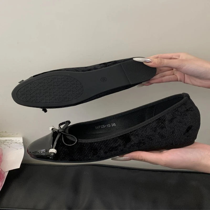 Comfortable Round Toe Flats Sweet Bow Designer Brand Shoes Lace Shallow Ballet Shoes Zapatos Muje
