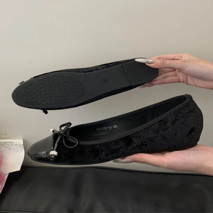 Comfortable Round Toe Flats Sweet Bow Designer Brand Shoes Lace Shallow Ballet Shoes Zapatos Muje