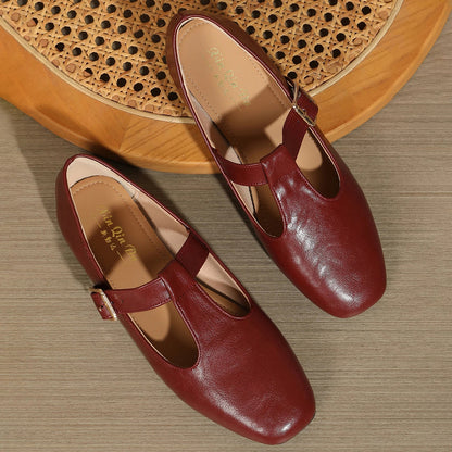 Slip on Tstrap Mary Jane Flats Comfy Round Toe Flat Shoes for Work Dressy Closed Toe Adjustable Strap Ballet Flats