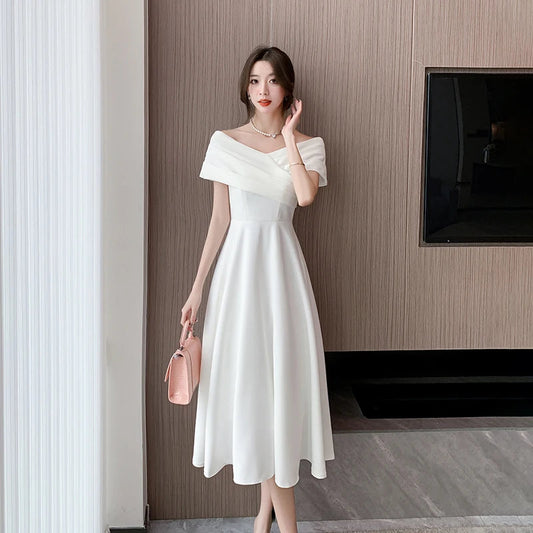 White Midi Dresses for Classy Summer Short Sleeve Vneck Blackless Long Dress Red Bodycon Party Evening Dress