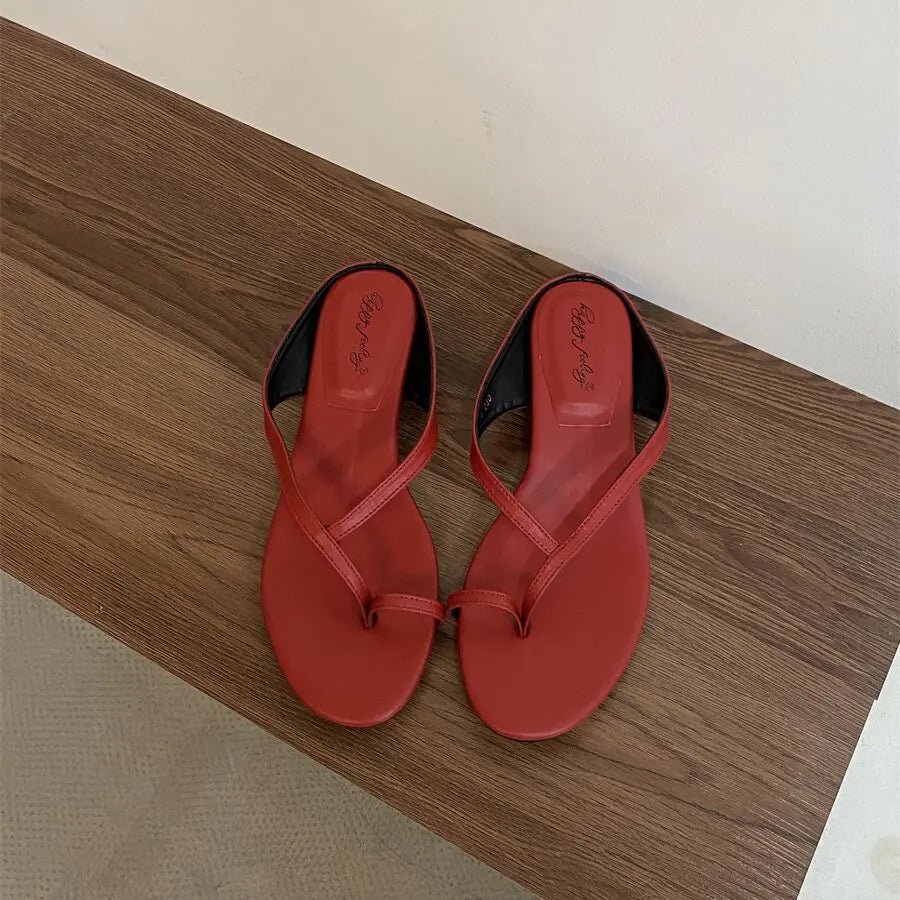 Summer Square Low Heel Slipper Narrow Band Sandal Outdoor Beach Slides Shoes Big Size 40